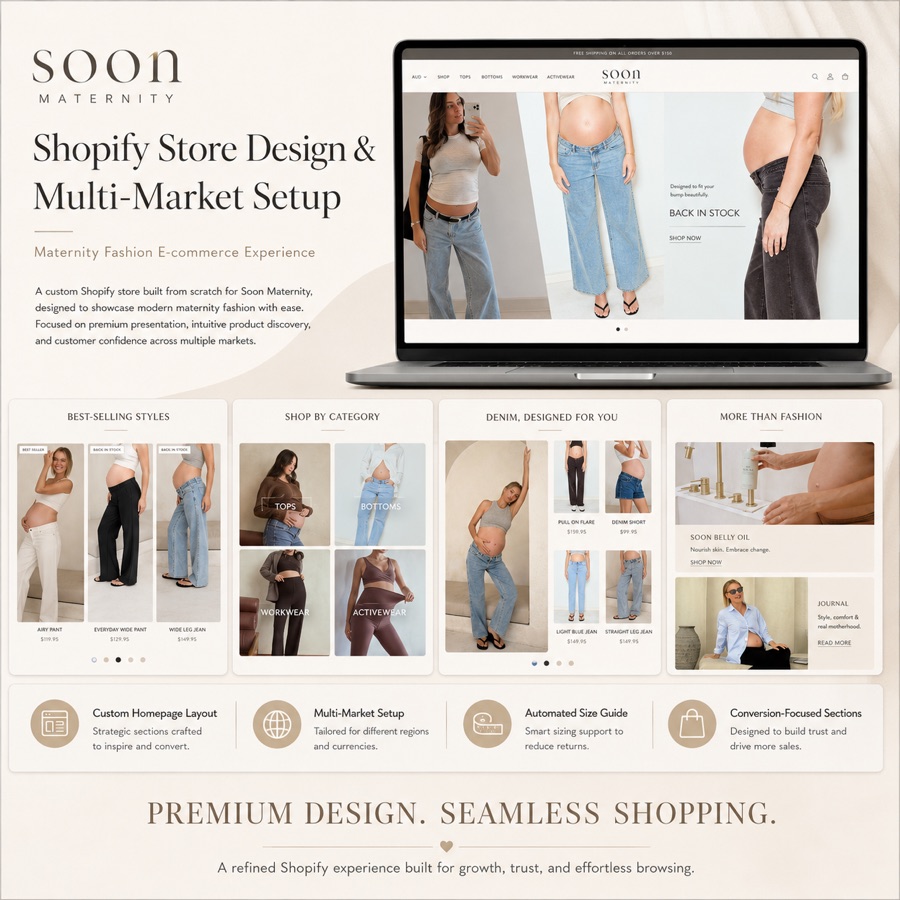 Soon Maternity — Shopify store design for a maternity fashion brand